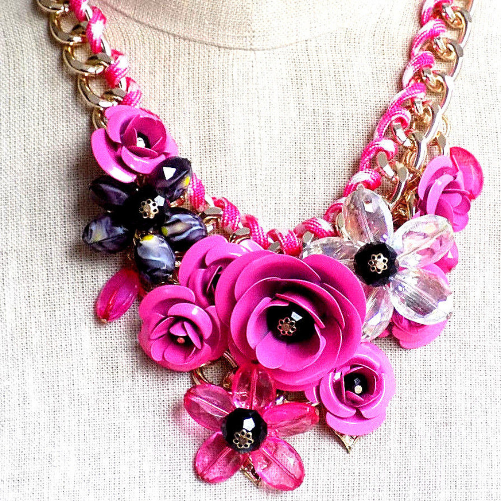 Romeo and Roses Pink Floral Cluster Bib Statement